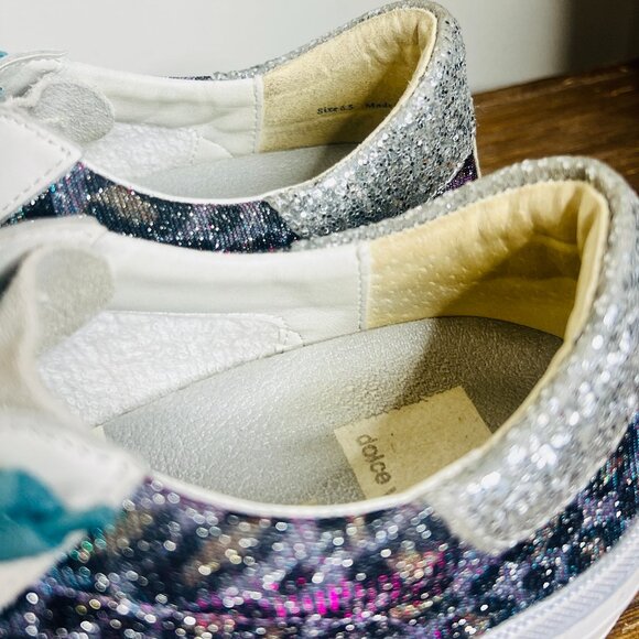 Dolce Vita Zina Sneaker Women's 6.5 Leopard Splash Fabric Silver Shimmer Glitter - Picture 4 of 6